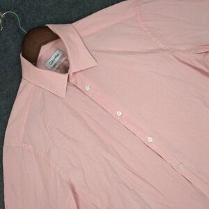 Calvin Klein Mens Slim Fit Dress Shirt Pink Micro Dot Long Sleeve 15.5 34/35